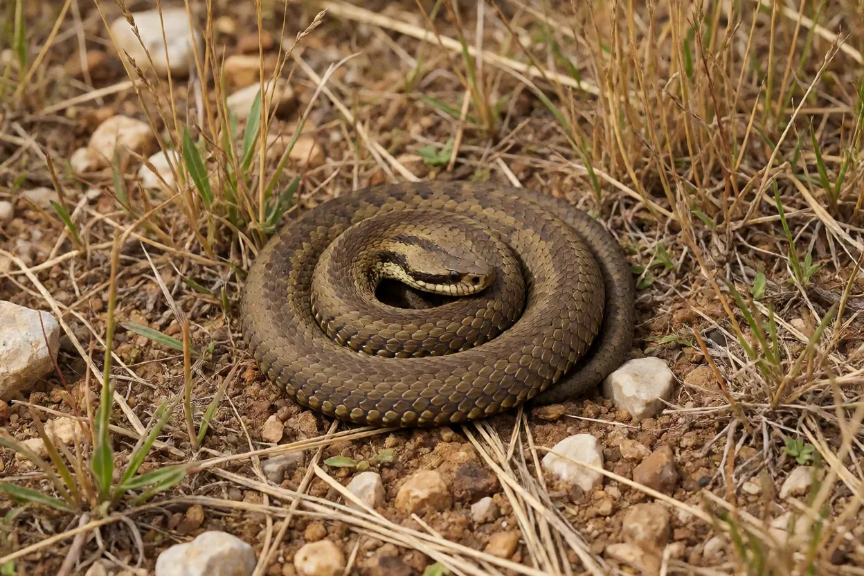 Cobra-lisa-meridional caçando lagarto Podarcis por constrição