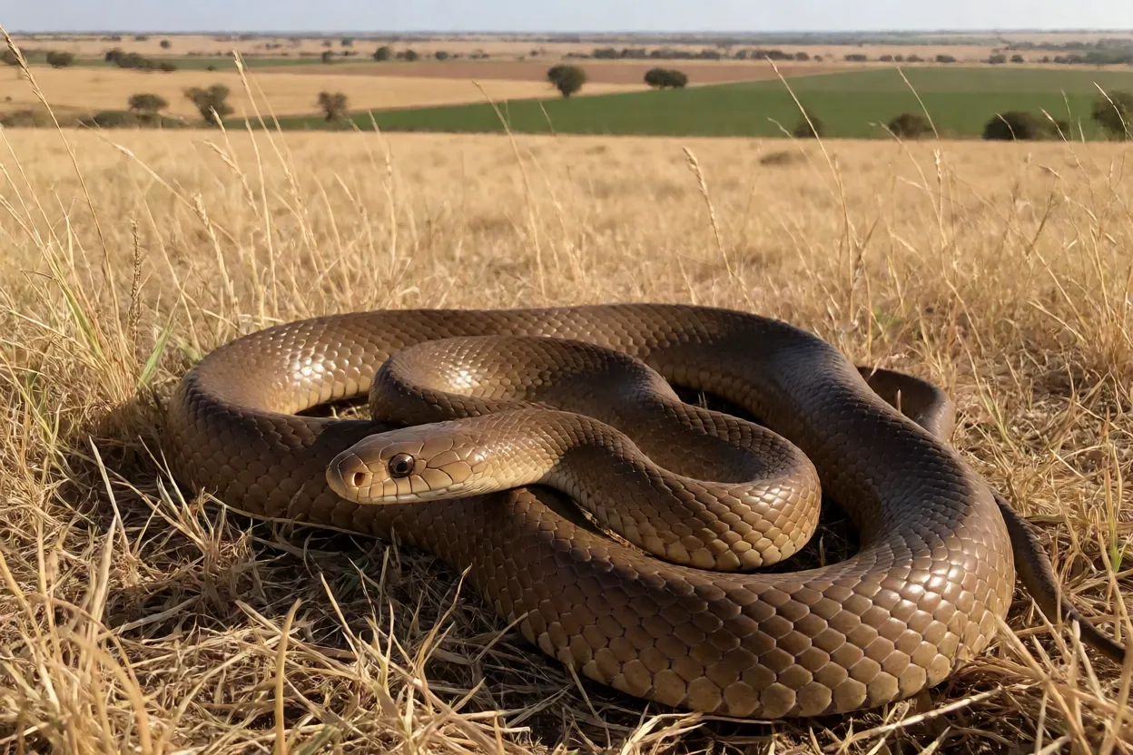 Cobra-marrom-oriental em habitat natural de savana aberta na Austrália