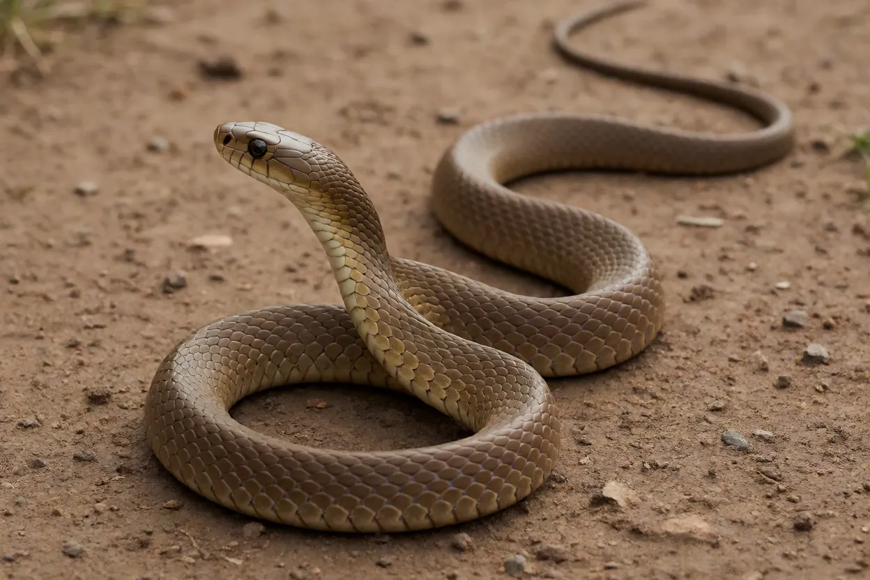 Cobra-marrom-oriental em postura defensiva em forma de S