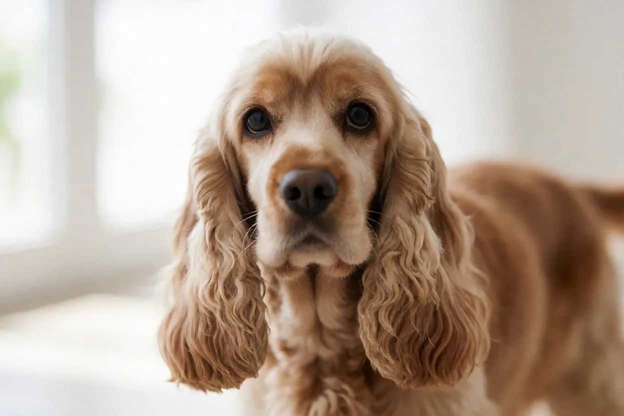 Cocker Spaniel: personalidade, pelagem e como cuidar das orelhas Cocker Spaniel adulto olhando para o tutor com expressão afetuosa