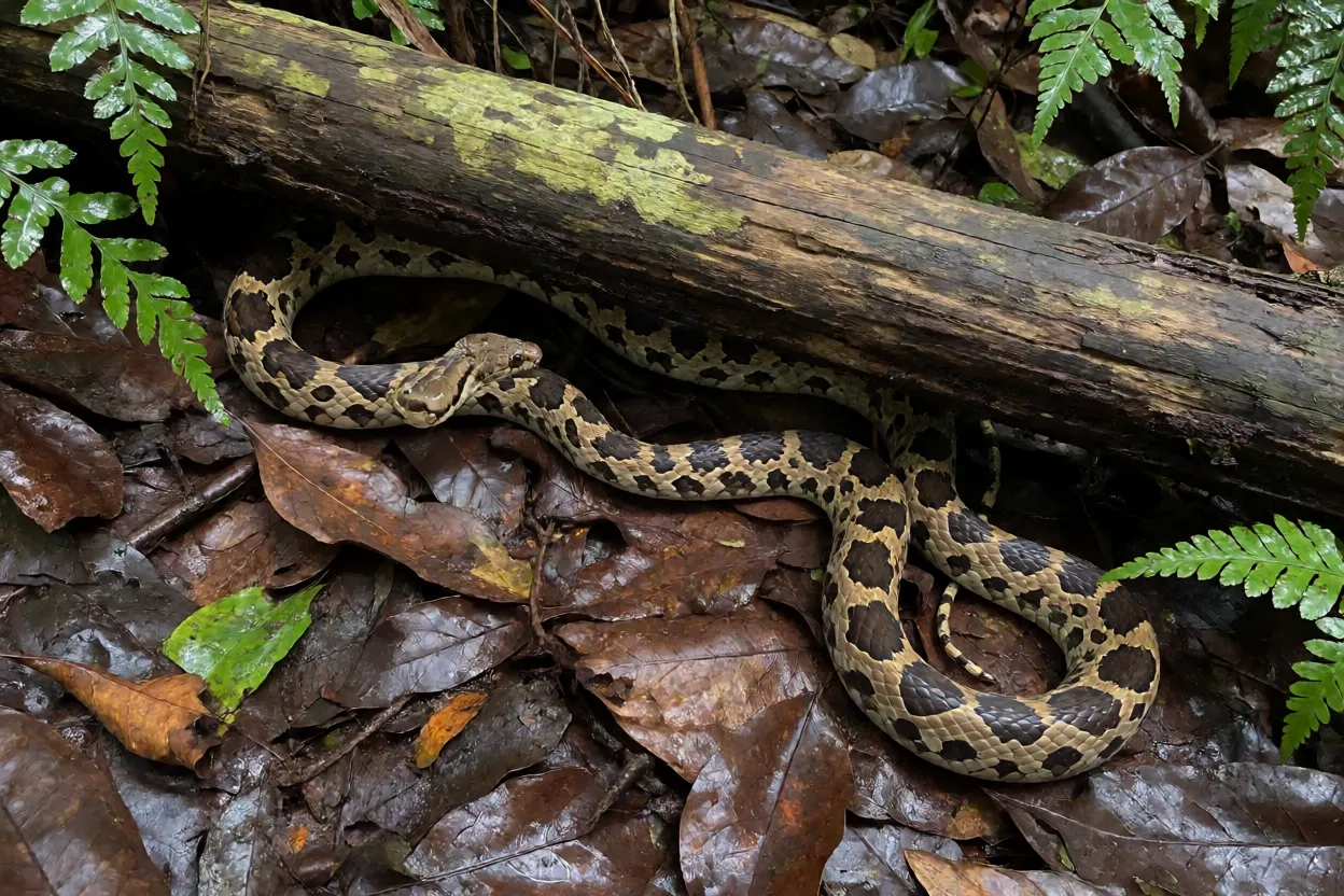Comboia em habitat natural sob tronco na Mata Atlântica