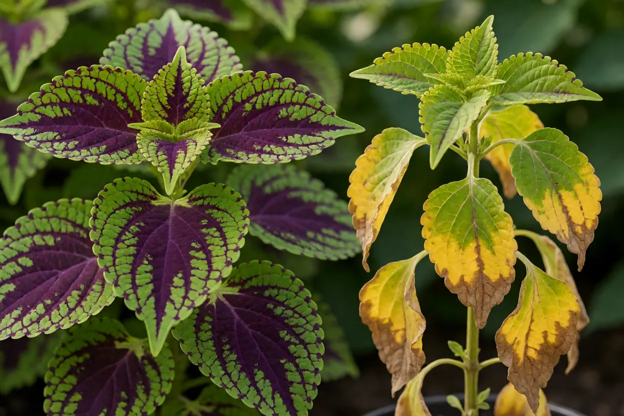 Compara&ccedil;&atilde;o de planta saud&aacute;vel e com problemas de cultivo