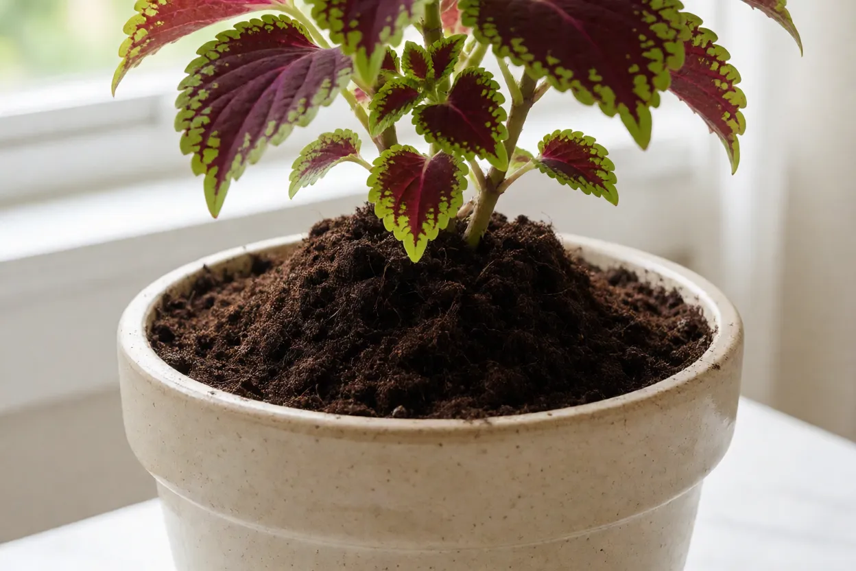 Substrato preparado e vaso adequado para coleus