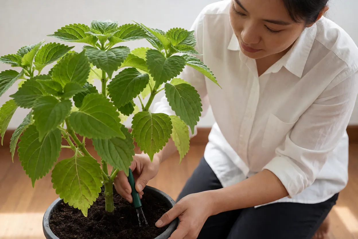 Aplica&ccedil;&atilde;o de adubo l&iacute;quido em planta cora&ccedil;&atilde;o-magoado