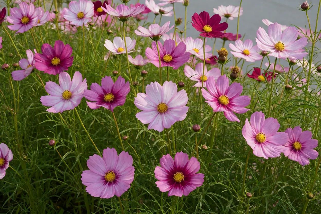 Cosmos em plena floração com sol pleno
