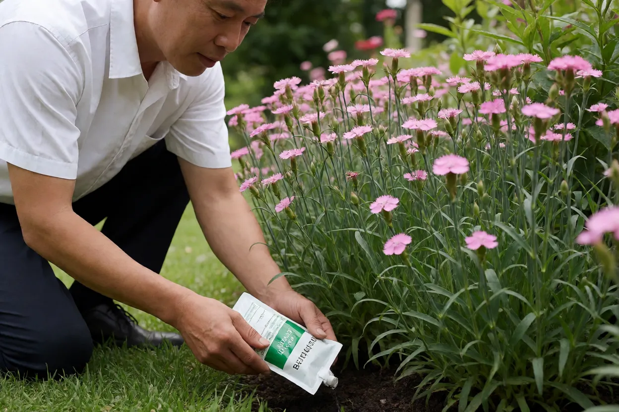 Cravo: tipos, cores, perfume, floração e como cuidar da planta Adubação de cravo em canteiro com fertilizante equilibrado