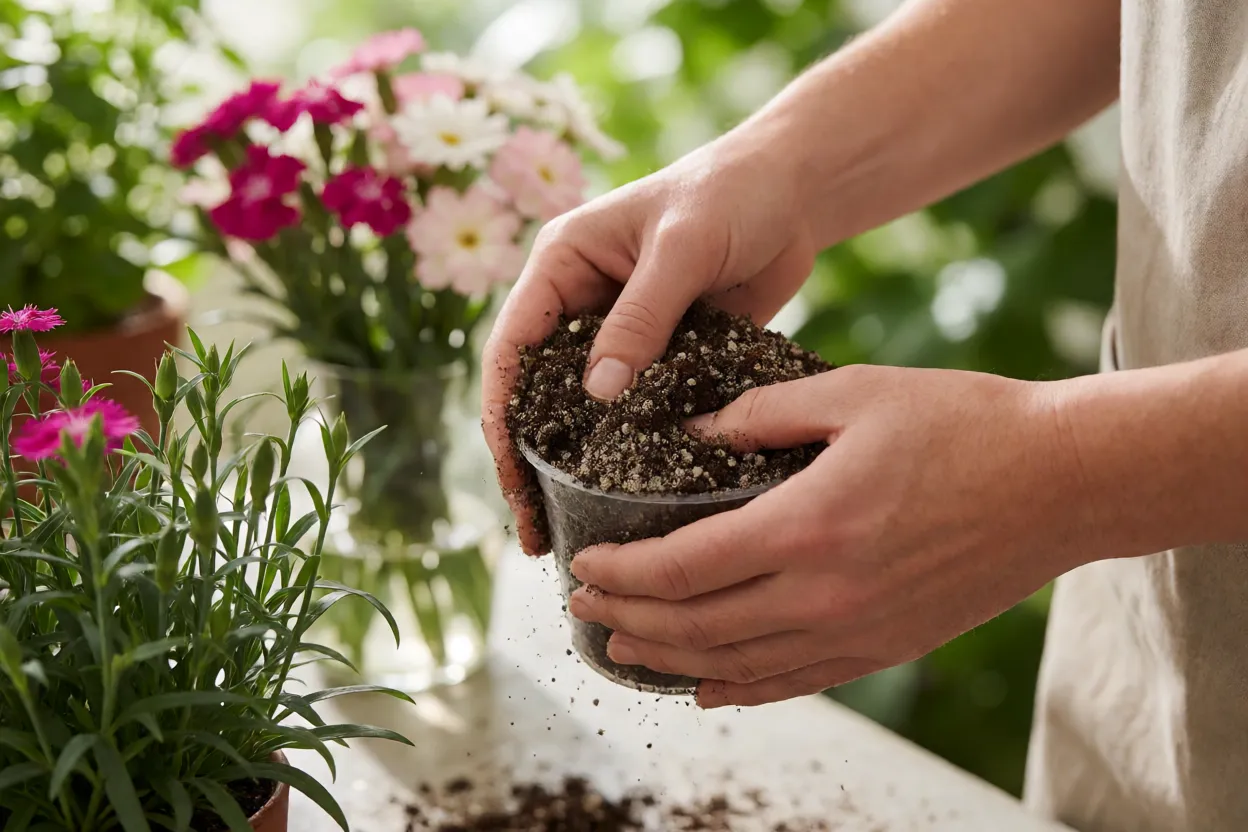 Cravo: tipos, cores, perfume, floração e como cuidar da planta Substrato bem drenado preparado para plantio de cravo