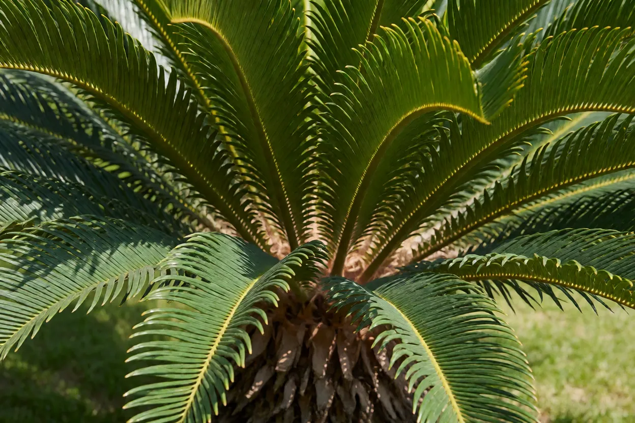 Detalhe das folhas pinadas e do tronco &aacute;spero da cica