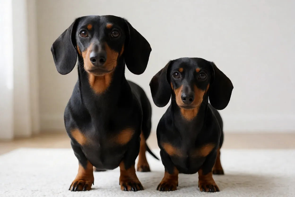 Dachshund padr&atilde;o e miniatura lado a lado