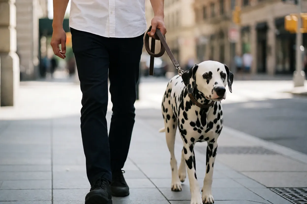 Dálmata: personalidade, manchas e como cuidar da raça Dálmata em rotina diária de caminhada na rua