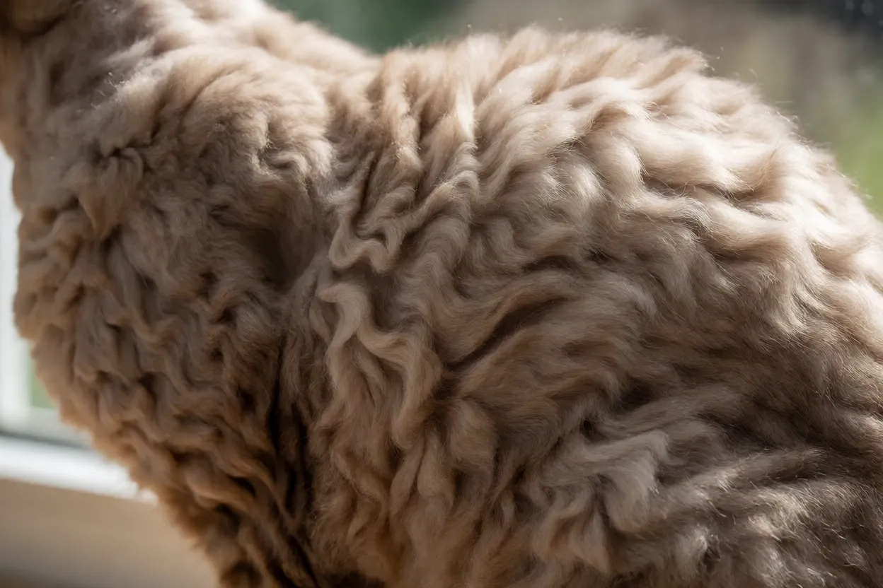 Detalhe da pelagem encaracolada e aveludada do Devon Rex