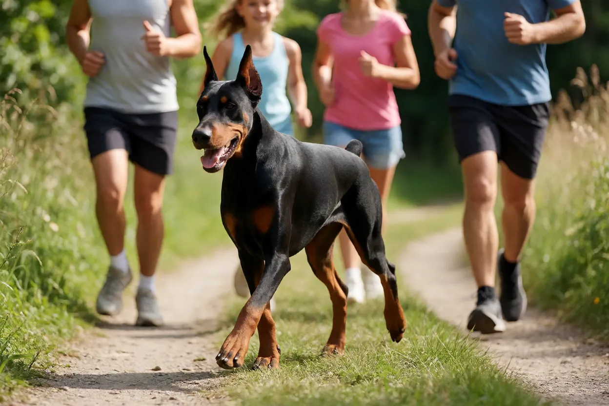 Doberman em ambiente familiar ativo