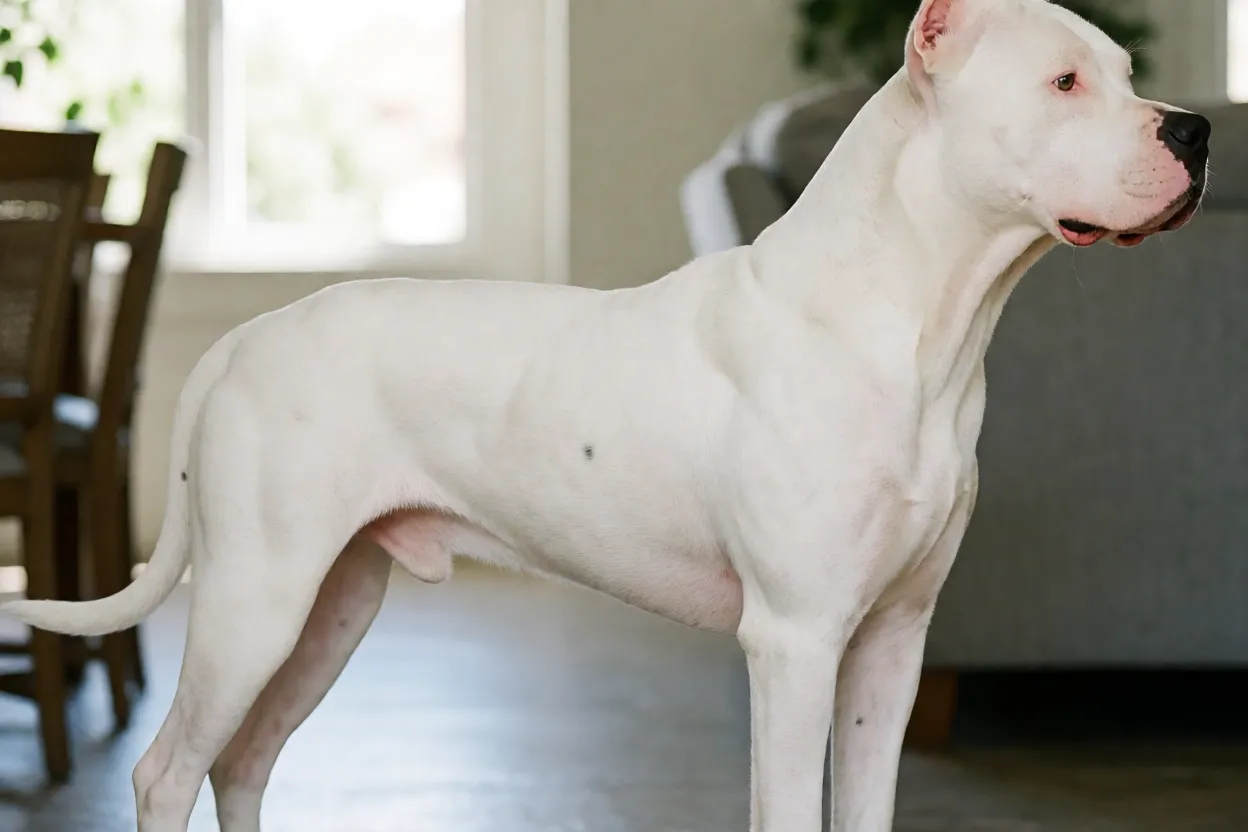 Dogo Argentino macho adulto mostrando porte