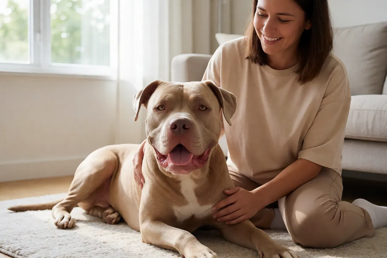 Dogo Argentino carinhoso com a fam&iacute;lia