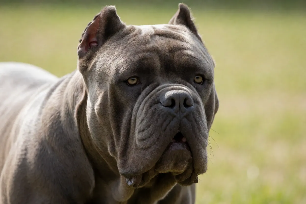 Detalhe da cabe&ccedil;a e pelagem de um Dogue Brasileiro adulto