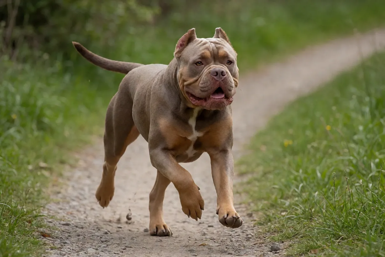 Dogue Brasileiro adulto correndo em trilha ao ar livre
