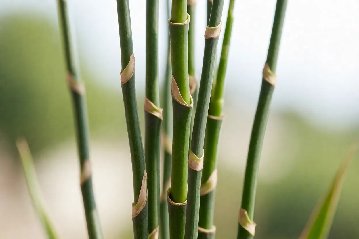 Detalhe dos caules finos tipo bambu da Dracena-bambú