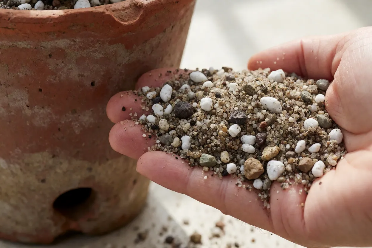 Mistura de substrato drenante com pedrisco e perlita para Echeveria