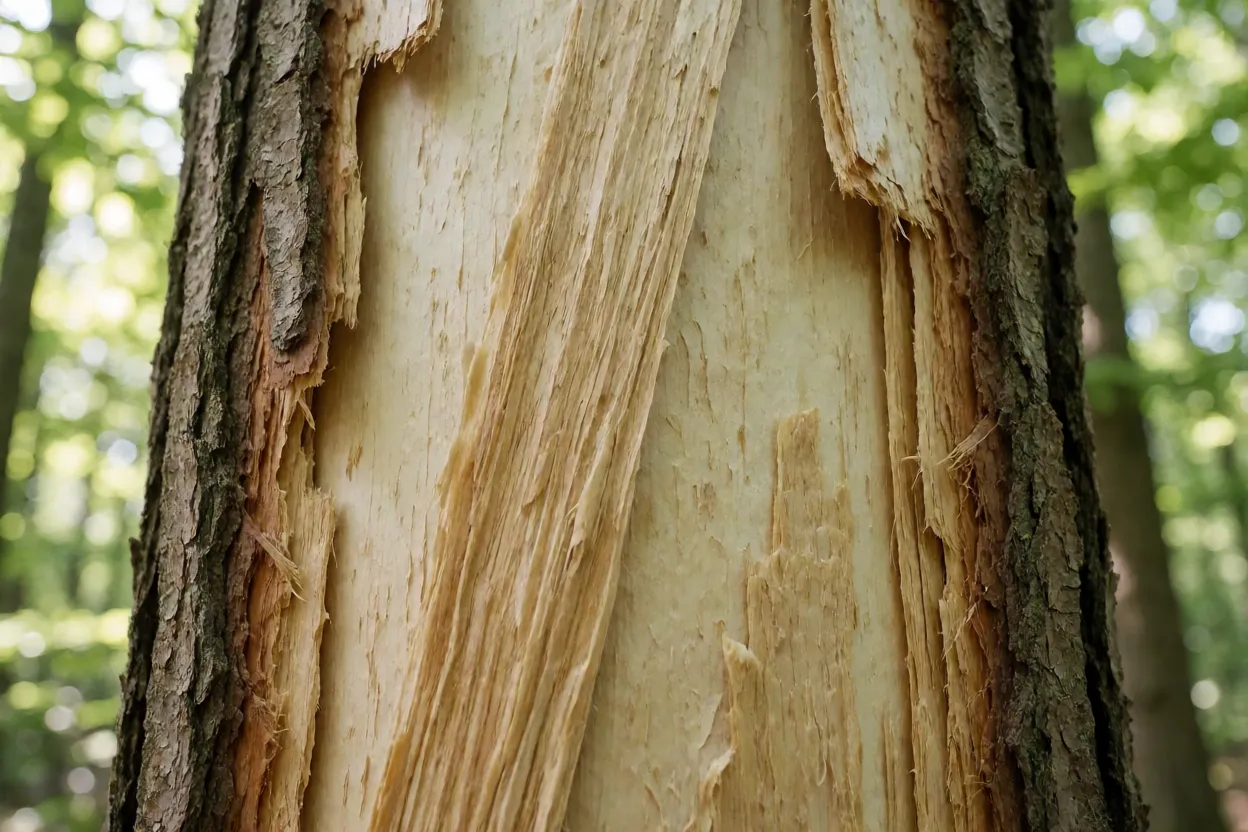 Detalhe da casca fibrosa da envira sendo destacada em tiras