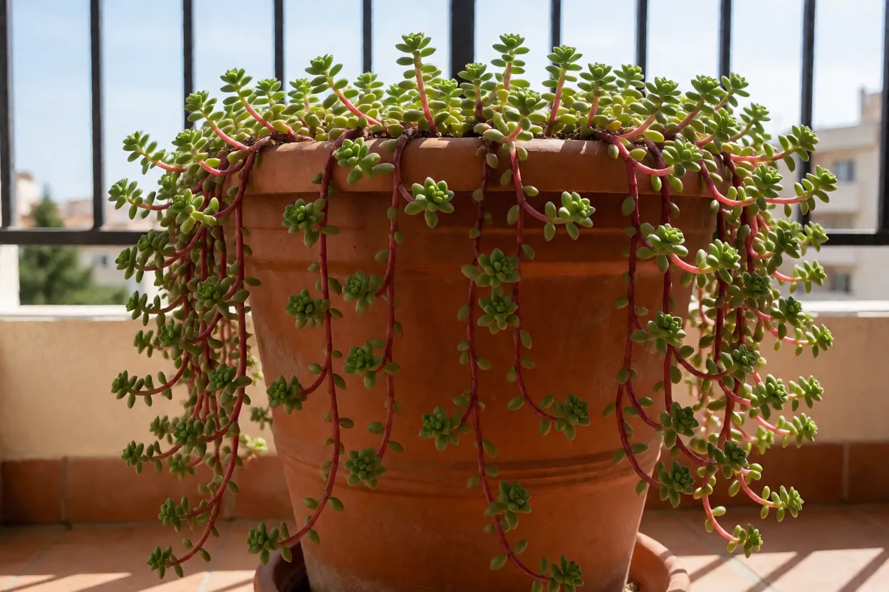 Espinafre-da-nova-zelândia cultivado em vaso grande em varanda ensolarada