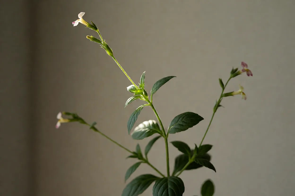 Falsa-&eacute;rica com poucas flores e ramos alongados por falta de luz
