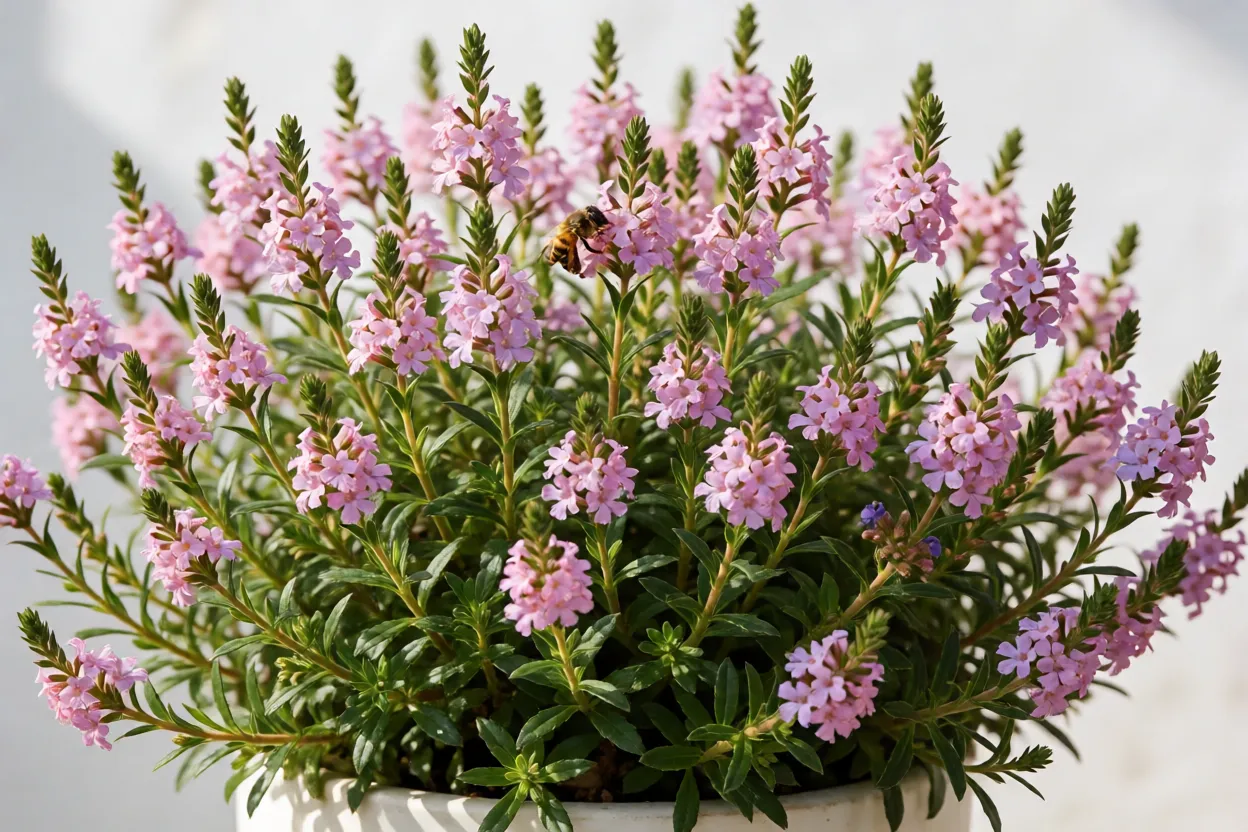 Falsa-&eacute;rica em plena flora&ccedil;&atilde;o com abelha visitando as flores