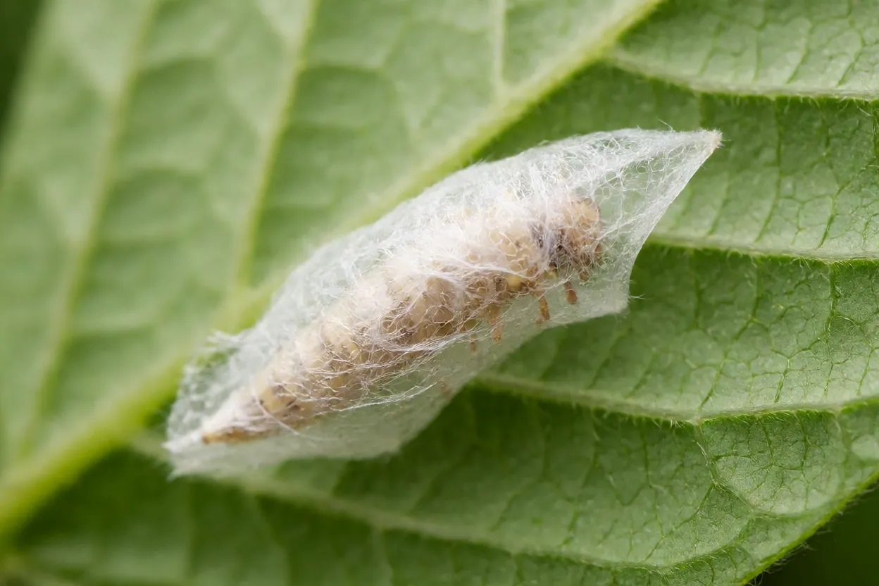 Pupa da falsa-medideira dentro de casulo ralo de seda