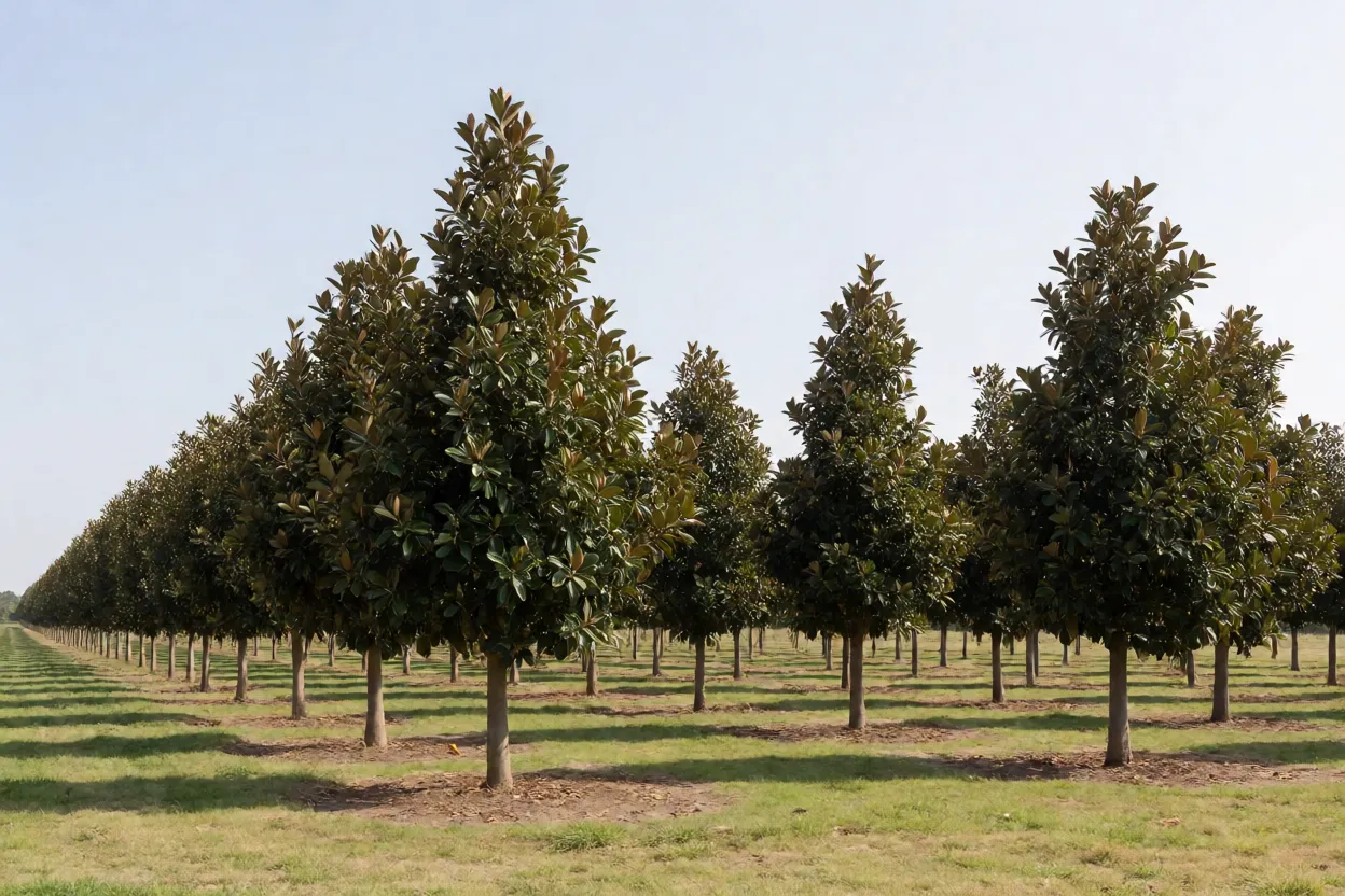Falsa-seringueira em paisagismo de fazenda com amplo espaço