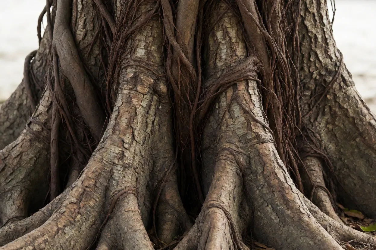 Tronco e raízes aéreas de Ficus microcarpa