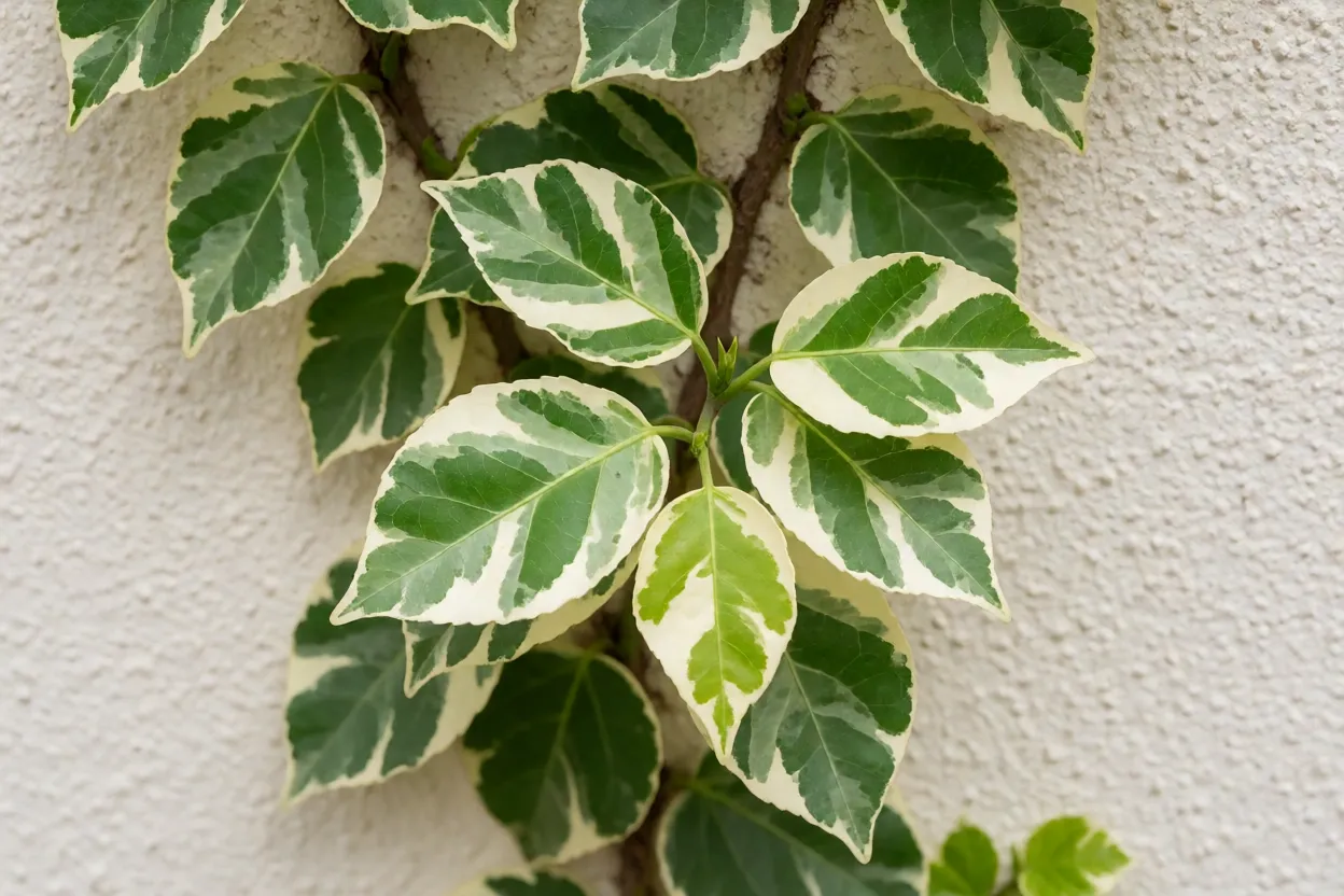 Ficus pumila variegata com folhas verdes e bordas brancas