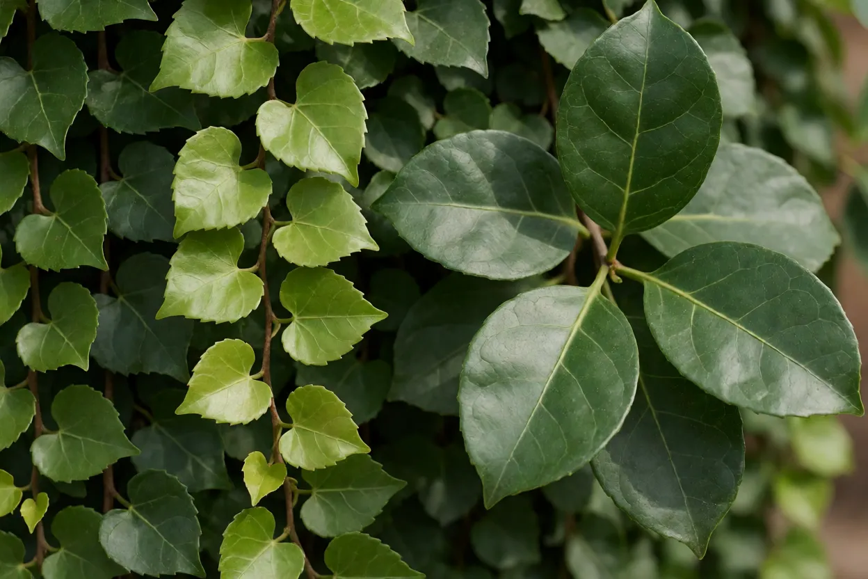 Compara&ccedil;&atilde;o de folhas juvenis e adultas da Ficus pumila