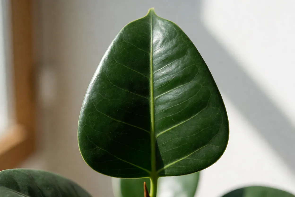 Close-up das folhas triangulares da Ficus triangular
