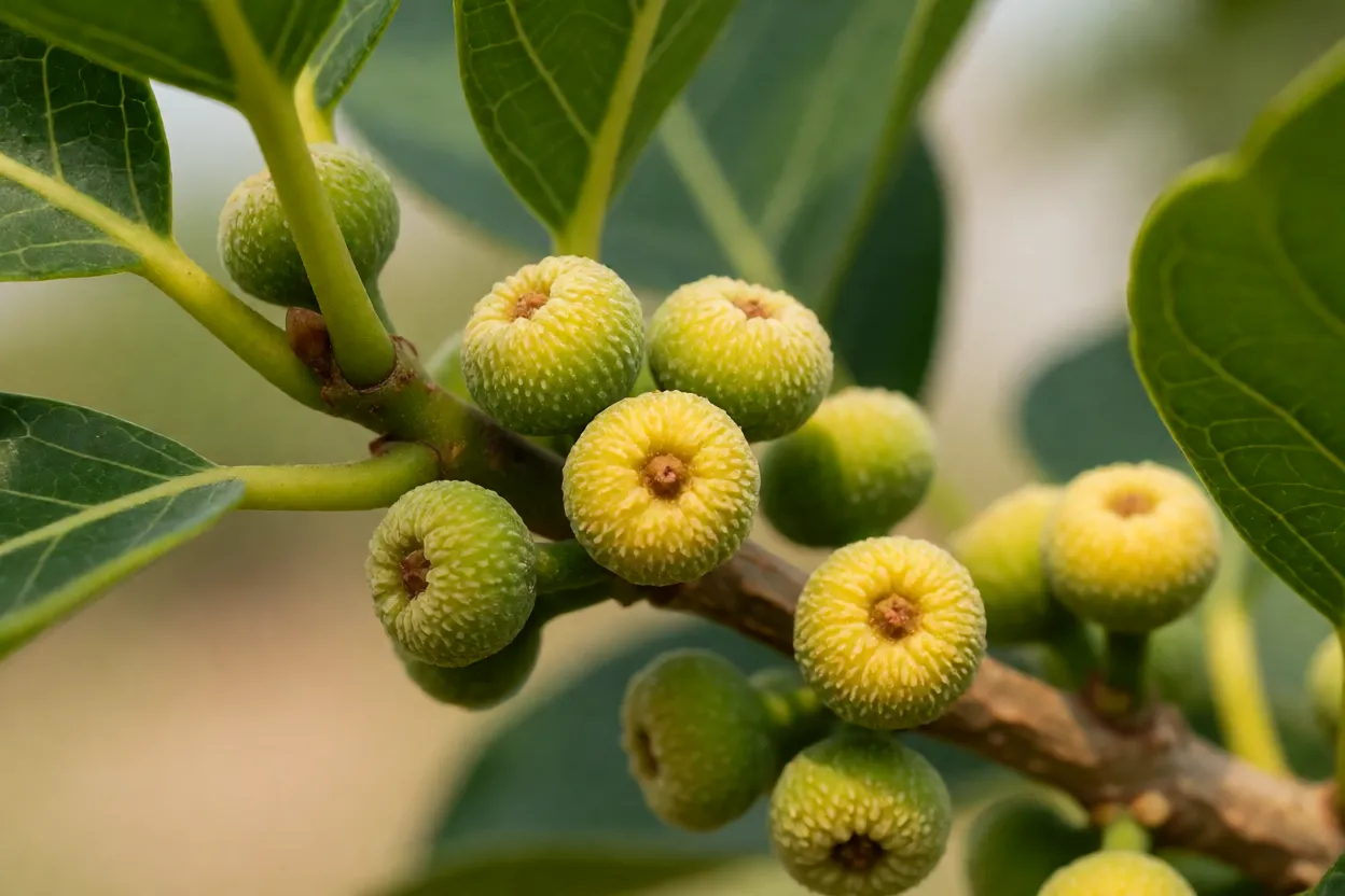 Frutos pequenos da Ficus triangular nos ramos