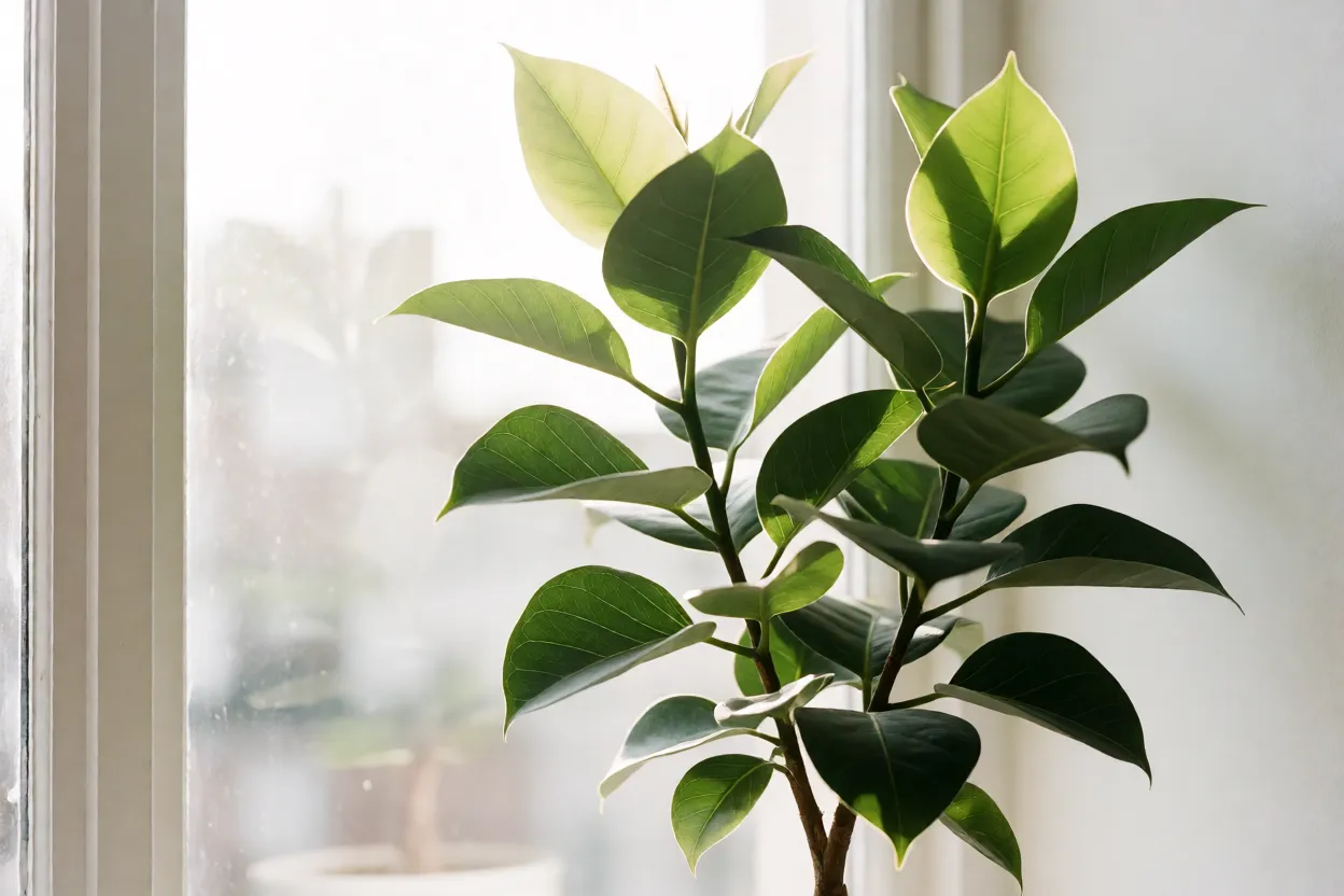 Ficus triangular posicionado perto de janela com luz indireta brilhante