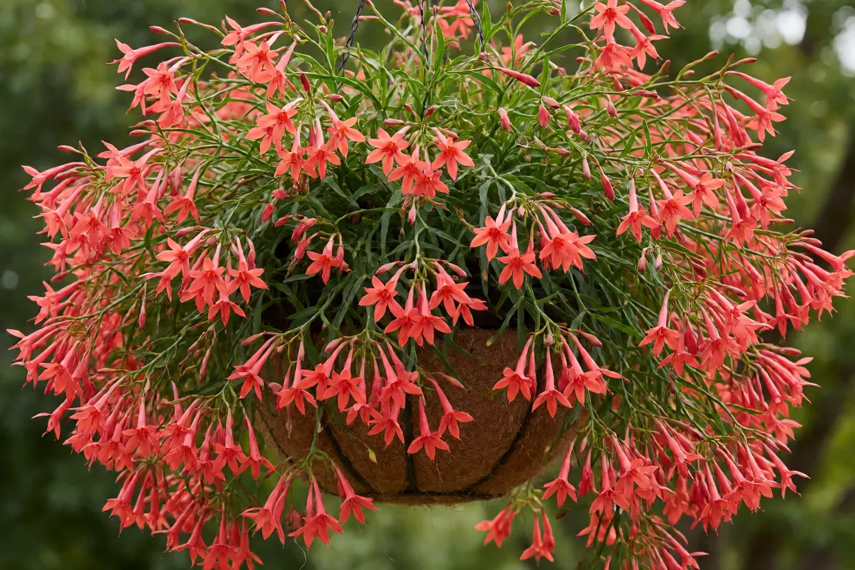 Flor-de-coral em vaso suspenso cheia de flores