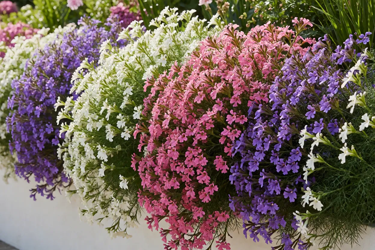 Jardim com v&aacute;rias mudas de flor-de-coral em flor