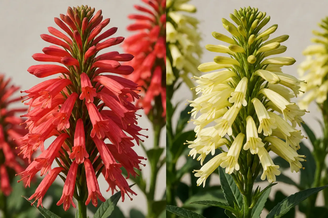 Flor-de-coral amarela e vermelha lado a lado