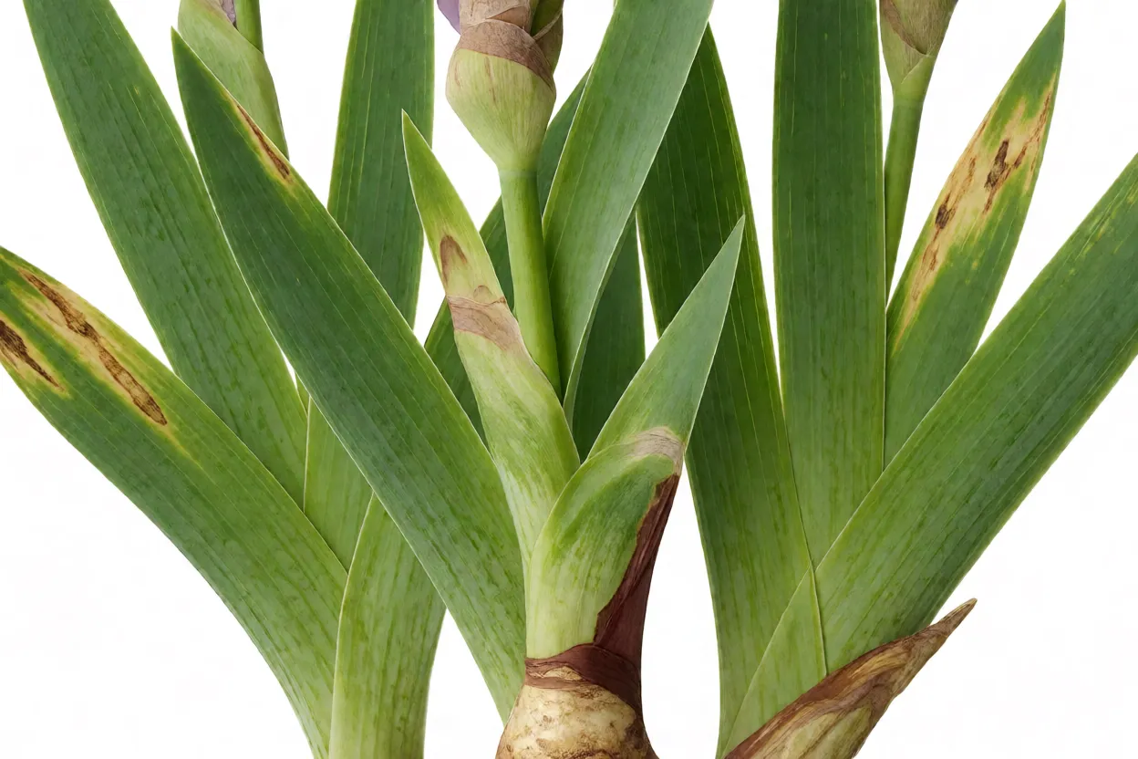 Folhas amareladas e sinais de podrid&atilde;o em flor-de-lis