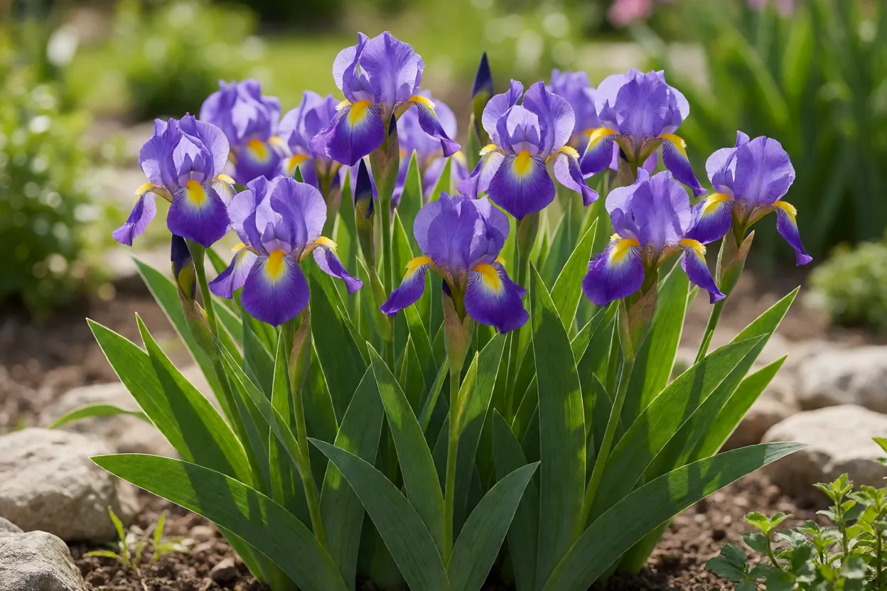 Flor-de-lis em flora&ccedil;&atilde;o plena em jardim residencial