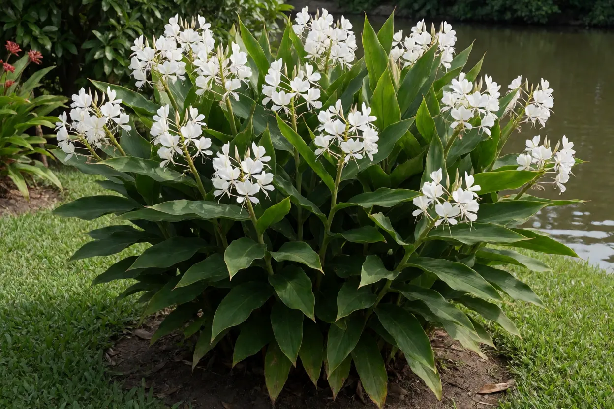 Flor-de-santo-antonio adulta com flores brancas em forma de borboleta no jardim