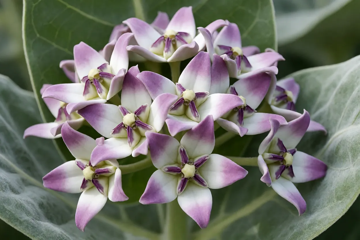 Cacho de flores de flor-de-seda com p&eacute;talas cerosas e coroa central