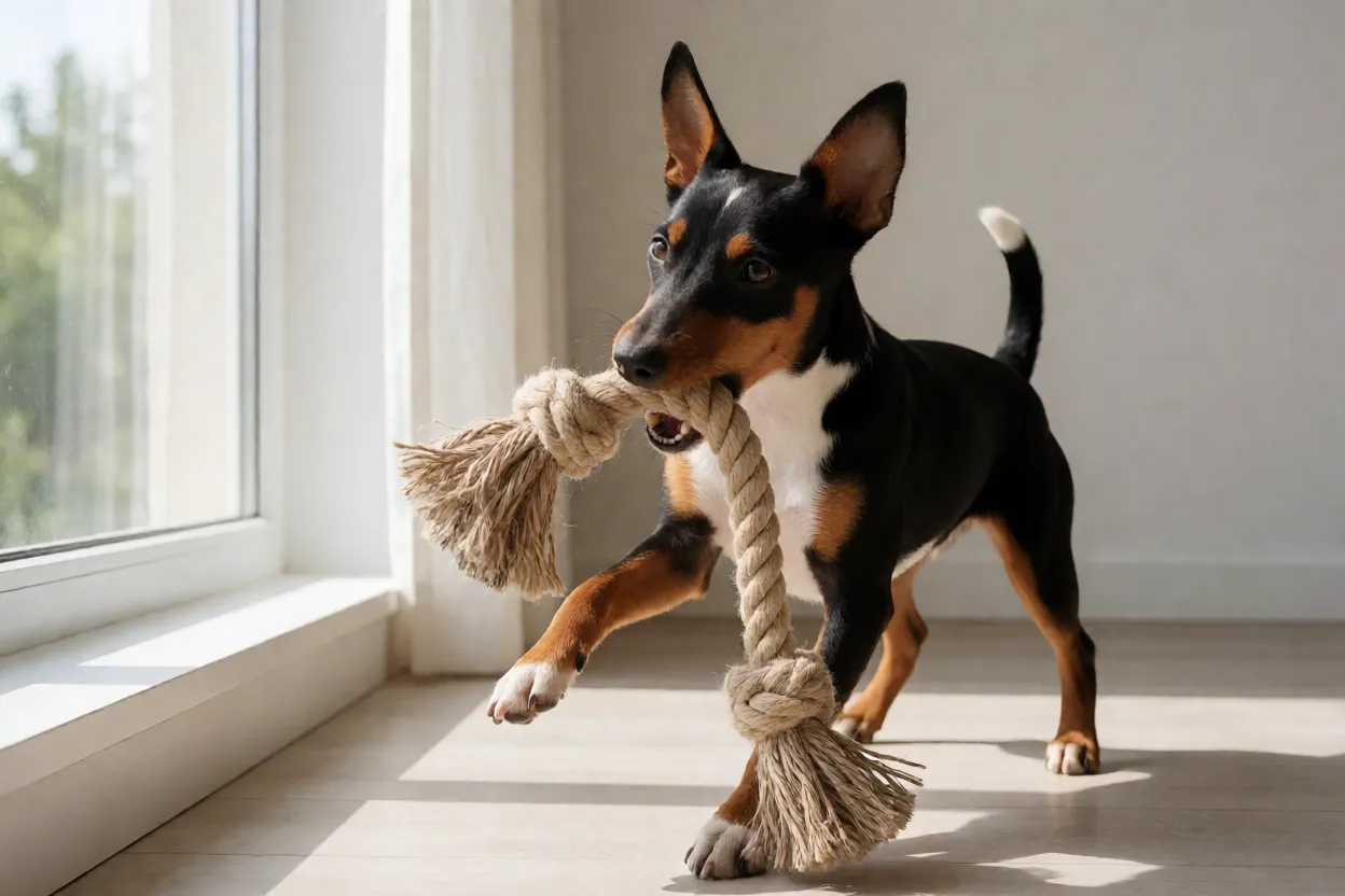 Fox Paulistinha: personalidade e tudo sobre a raça brasileira Fox Paulistinha brincando com brinquedo de corda em ambiente interno
