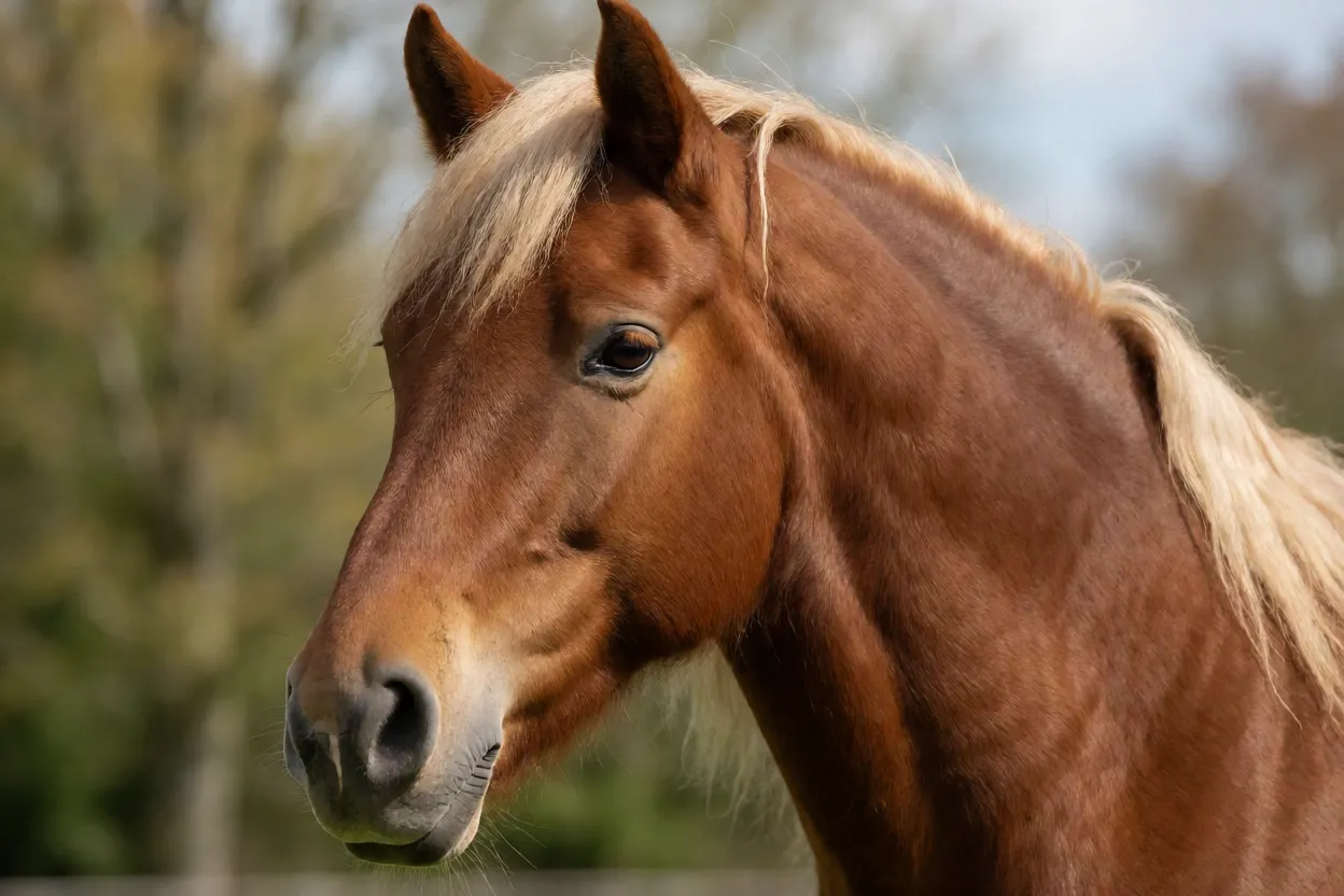 Retrato da cabeça de cavalo Frederiksborger castanho