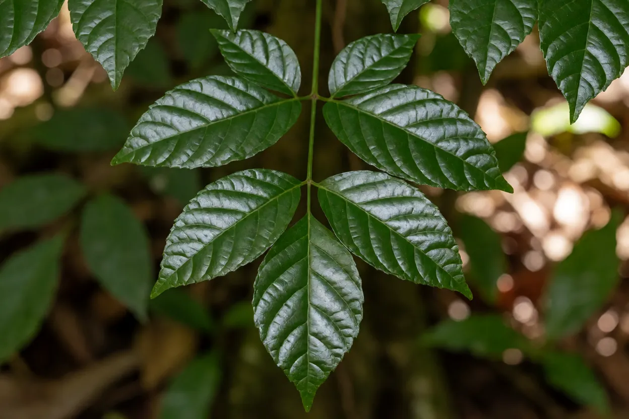 Folhas compostas brilhantes da fruta-de-pombo