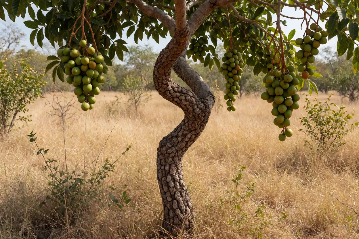 Árvore de fruta-pinha-do-cerrado com frutos no Cerrado