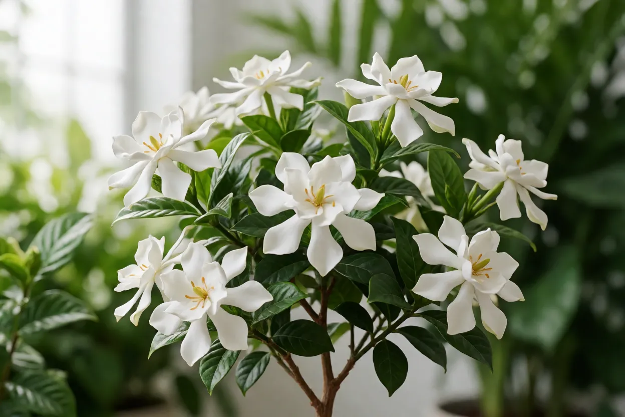 Gardênia-do-cabo: características, perfume, floração e como cultivar Gardênia-do-cabo em plena floração com várias flores