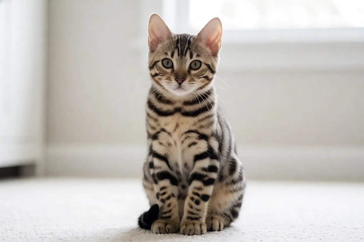 Filhote de gato bengal saudável em ambiente de criador