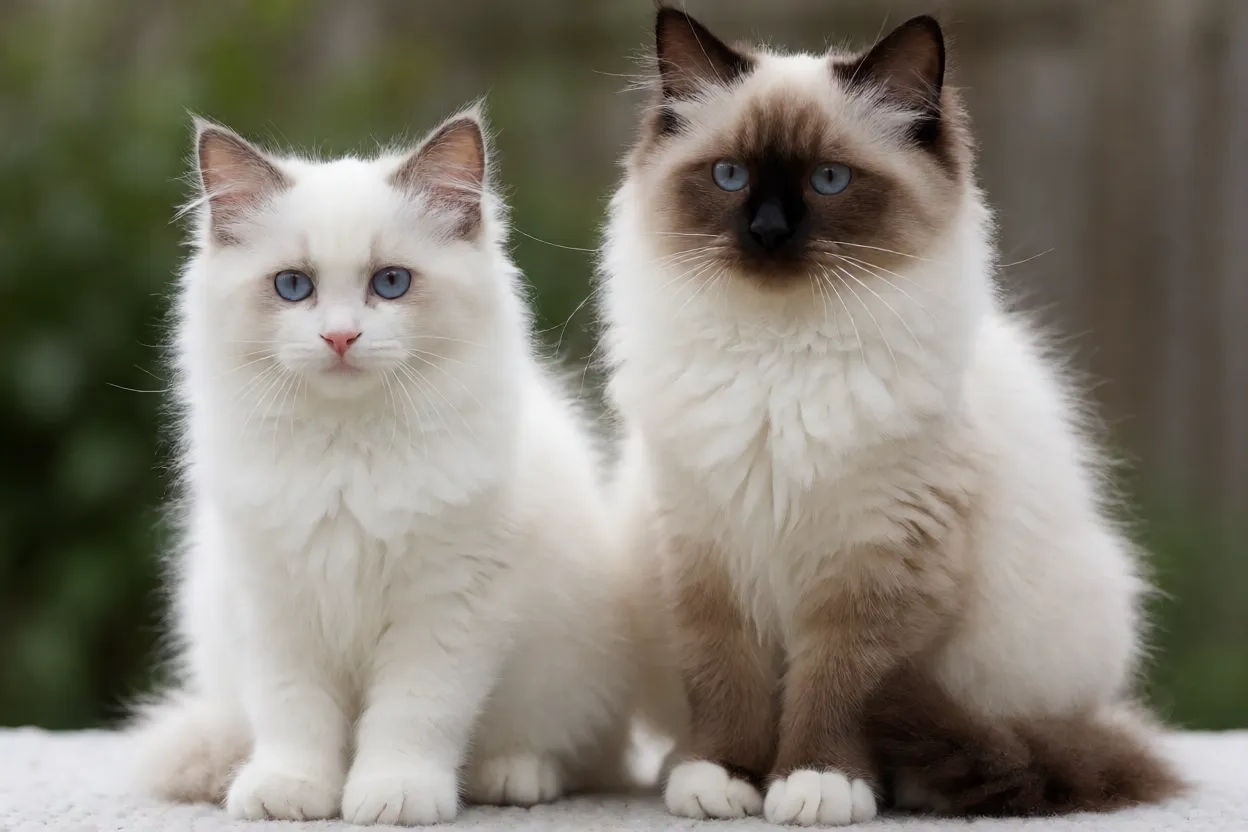 Filhote de gato Birman&ecirc;s branco rec&eacute;m-nascido e outro com pontas come&ccedil;ando a aparecer