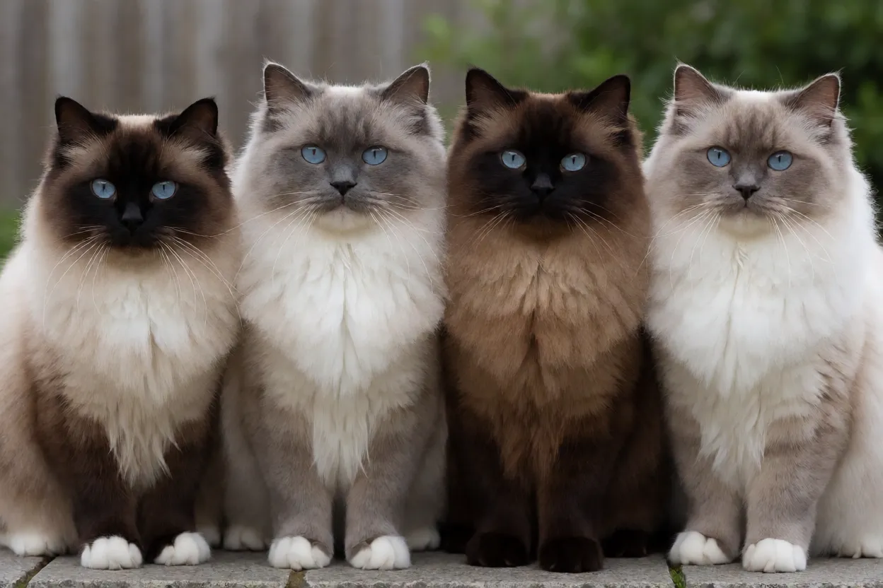 Compara&ccedil;&atilde;o de cores do gato Birman&ecirc;s seal, blue, chocolate e lilac point
