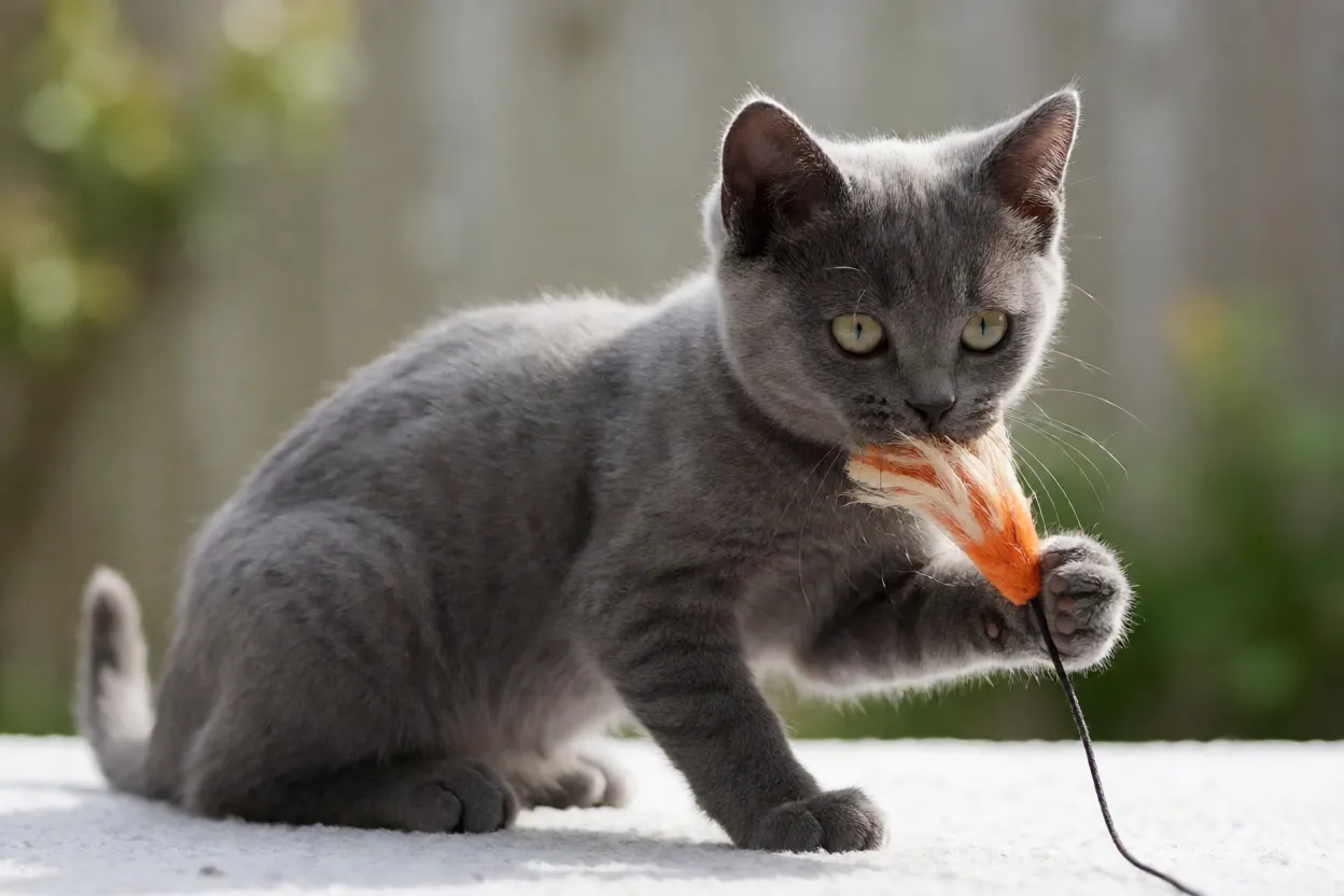 Filhote de gato Manx saud&aacute;vel brincando